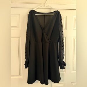 SHEIN Black Long Sleeve V-Neck A-Line Dress